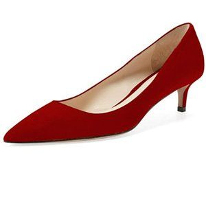 YDN Low Kitten Heel Pumps Pointed Toe Dress Shoes